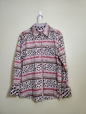 Dizzy-Lizzie Tizzie Cape Code Fringe Safari Shirt (Zebra & Lion) Women's Size M